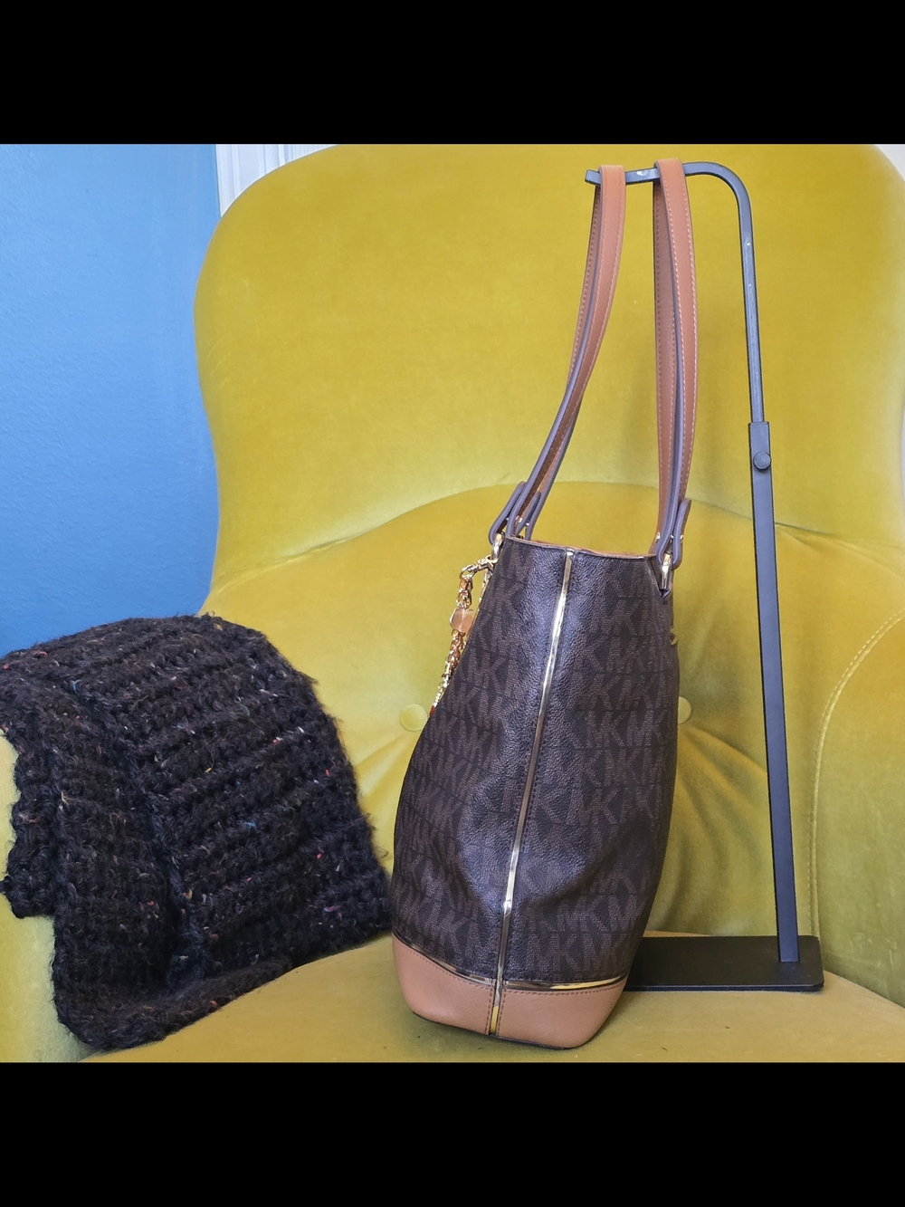 Michael Kors Brown Tan MK Logo Laptop Tote - Picture 3 of 7